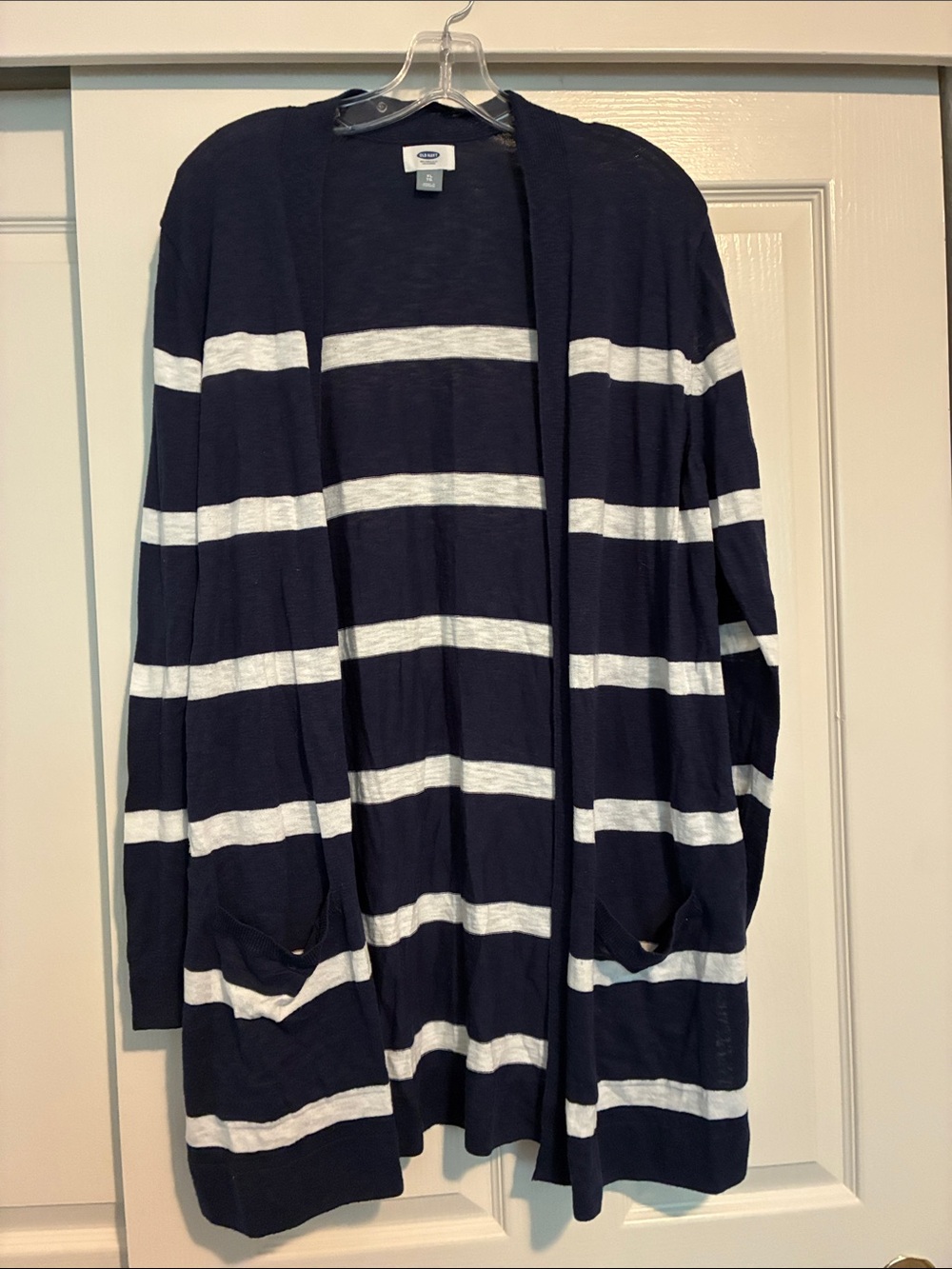 Old Navy Navy and White Striped Long Open Cardigan